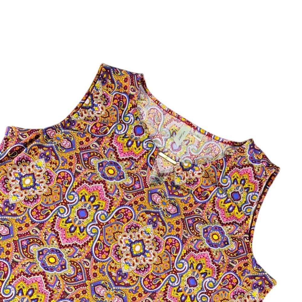 Tacera Sleeveless‎ Boho Medallion Print Tunic Top Gold Hardware Detail Women's L